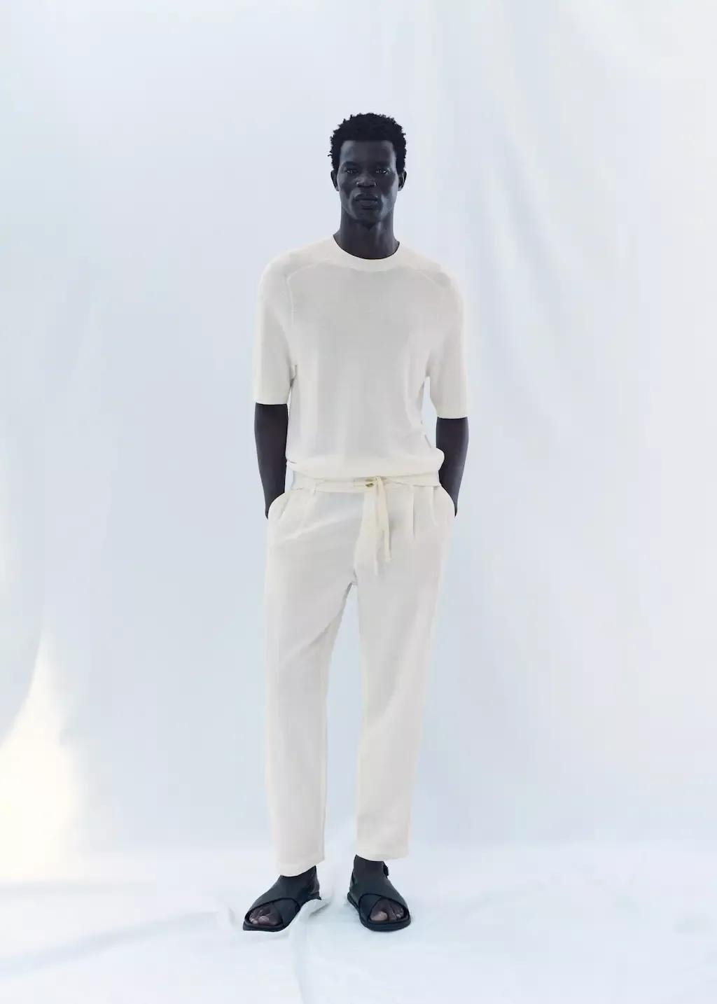 White Slim-Fit Trousers With Drawstring, , large image number 5