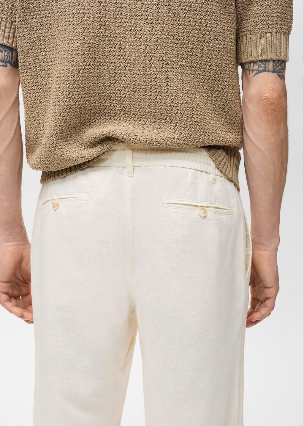 White Slim-Fit Trousers With Drawstring, , large image number 6