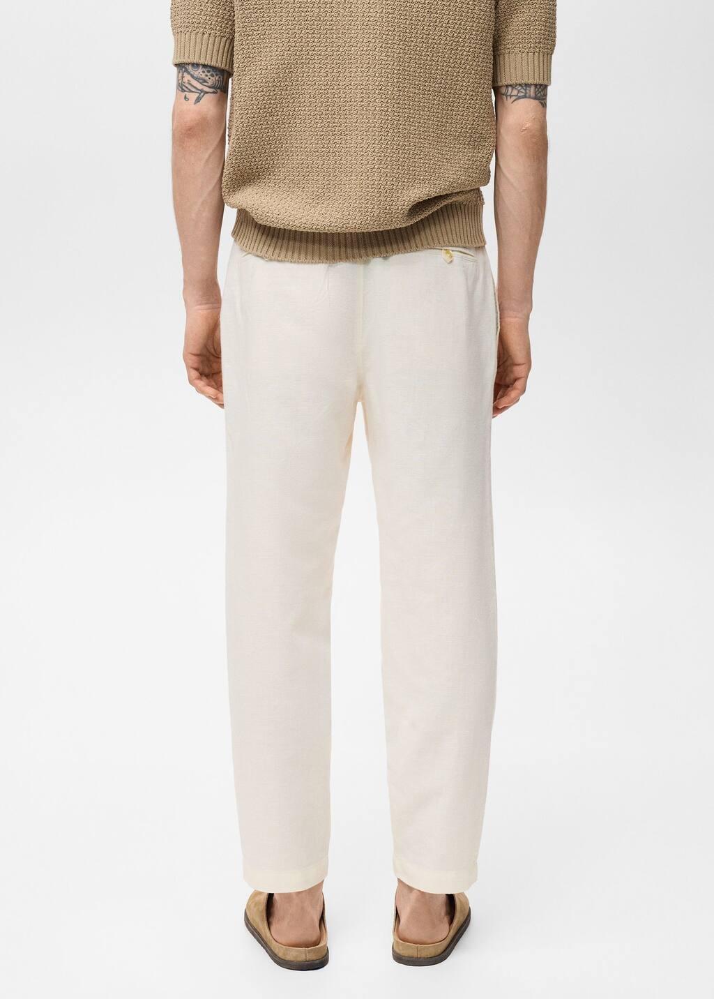 White Slim-Fit Trousers With Drawstring, , large image number 7