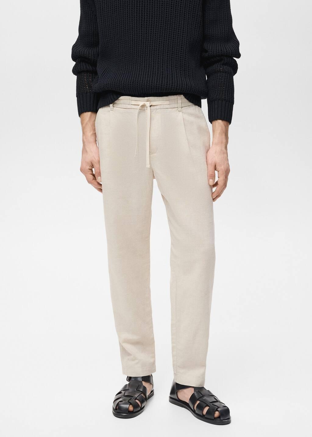 Beige Plain Casual Trousers, , large image number 0