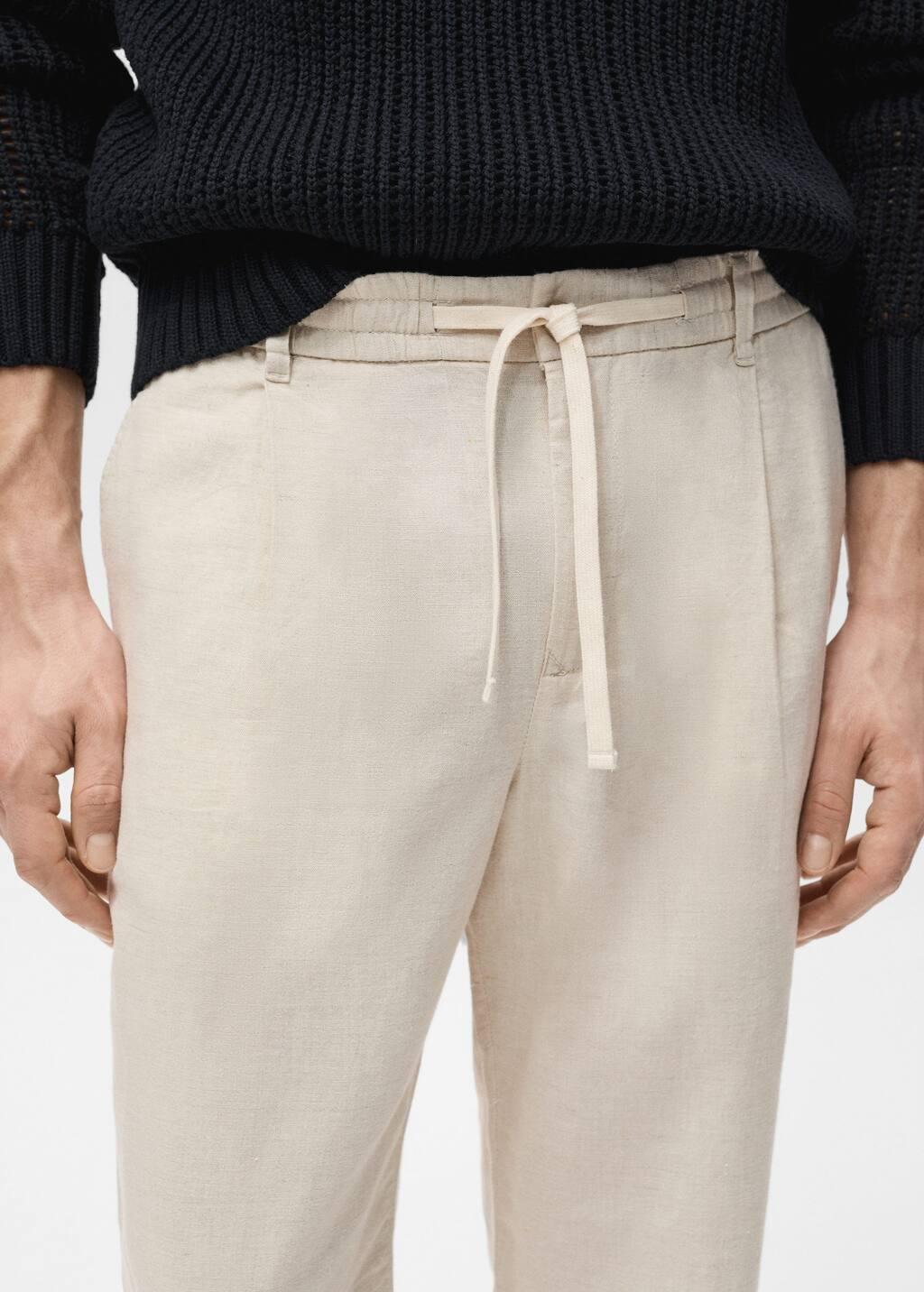 Beige Plain Casual Trousers, , large image number 1