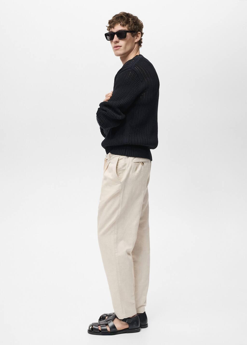 Beige Plain Casual Trousers, , large image number 3