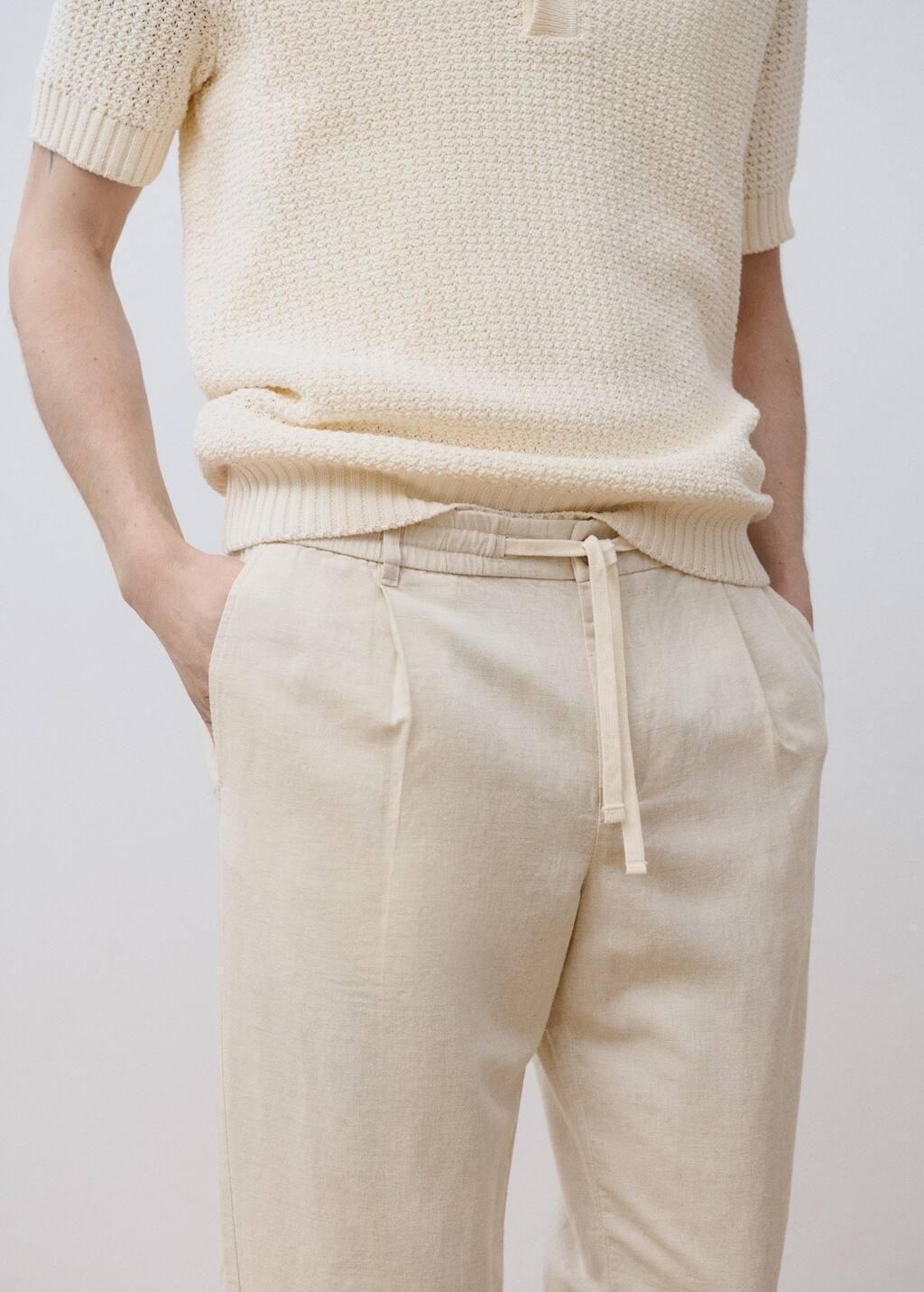 Beige Plain Casual Trousers, , large image number 5