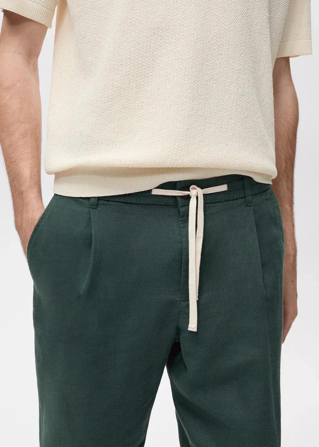 Green Slim-Fit Trousers With Drawstring, , large image number 1