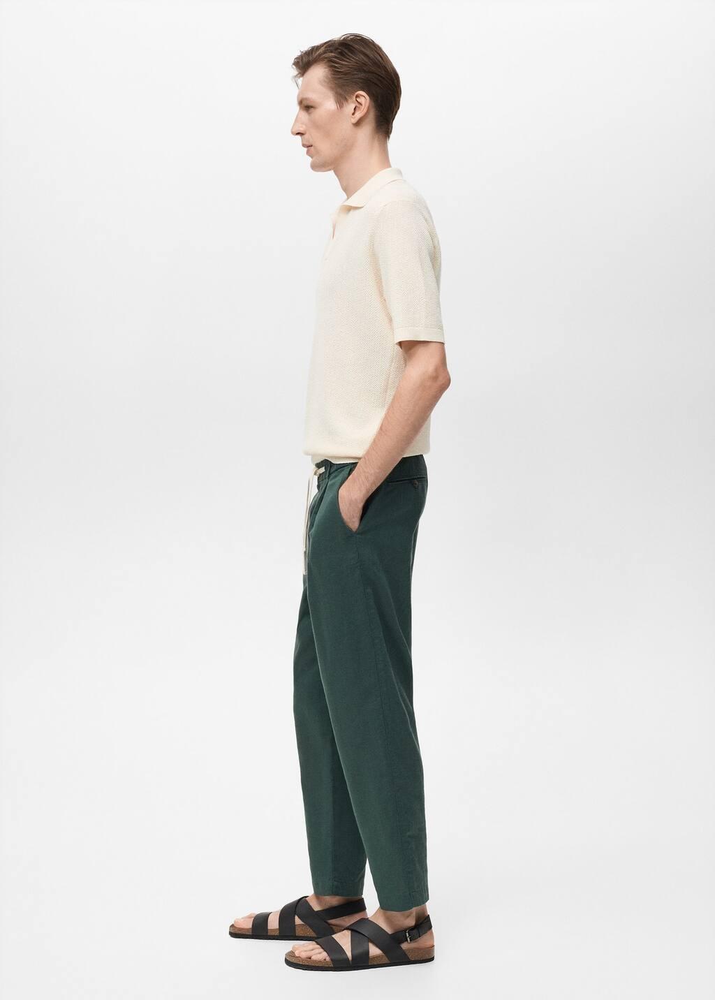 Green Slim-Fit Trousers With Drawstring, , large image number 2