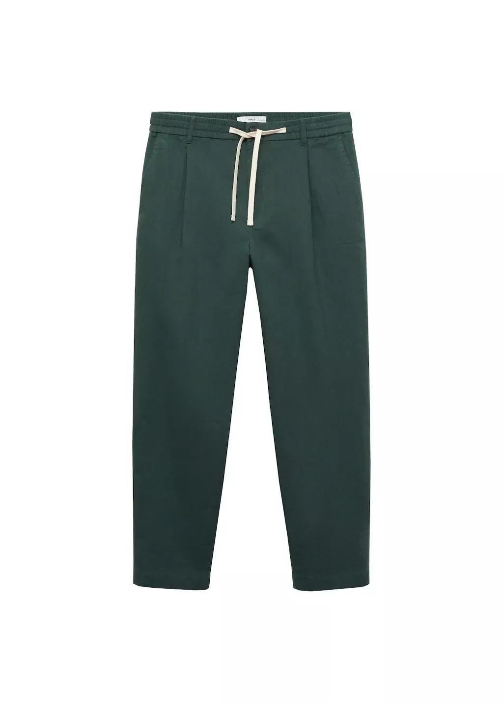Green Slim-Fit Trousers With Drawstring, , large image number 3