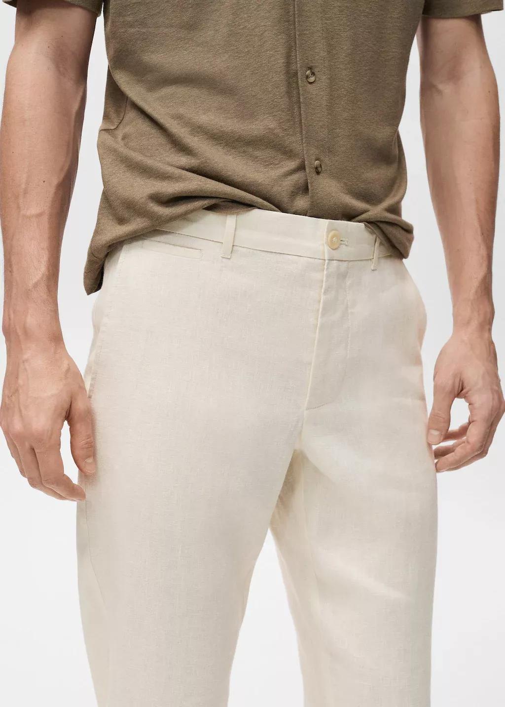 White Slim-Fit 100% Linen Trousers, , large image number 1