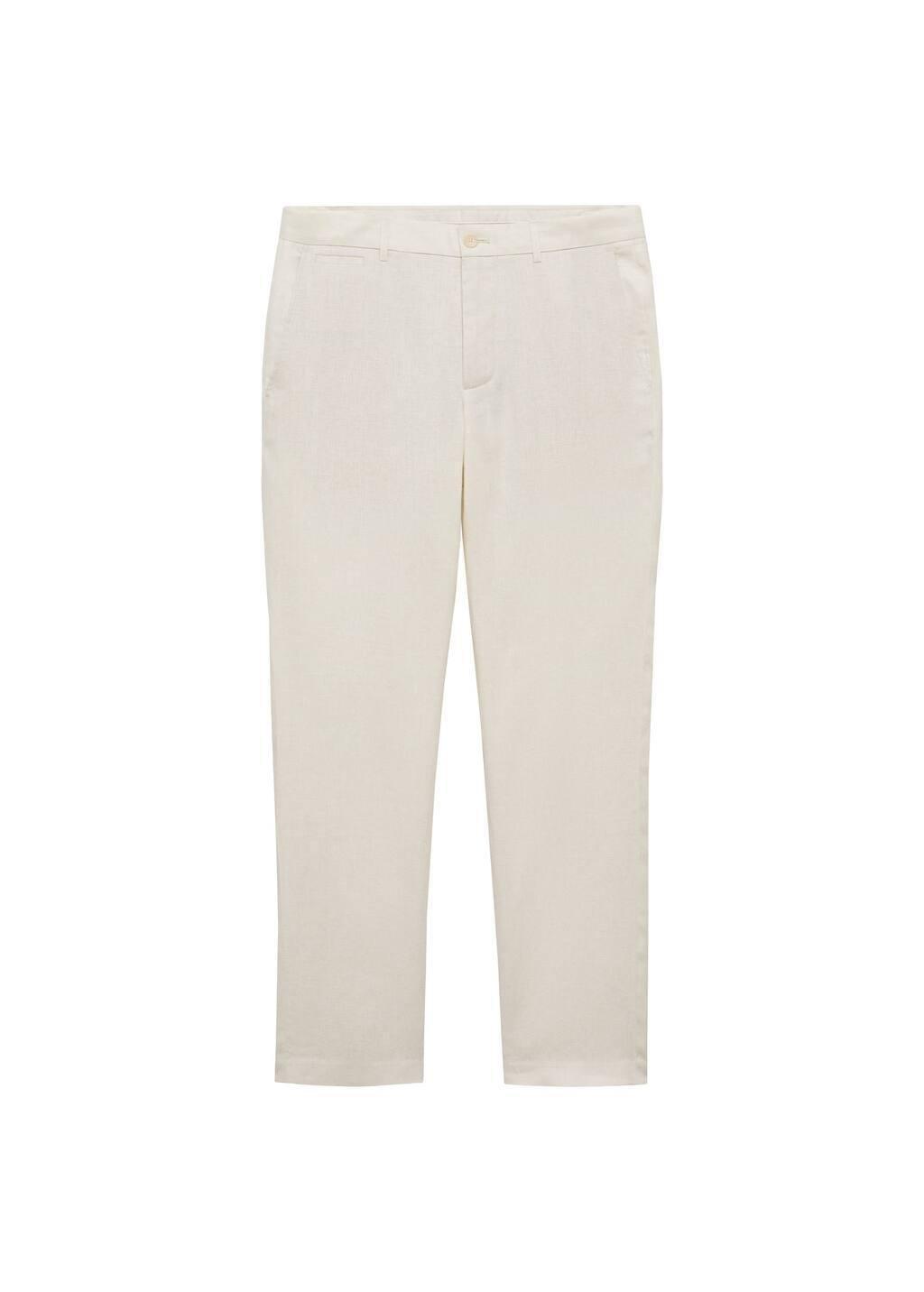 White Slim-Fit 100% Linen Trousers, , large image number 2