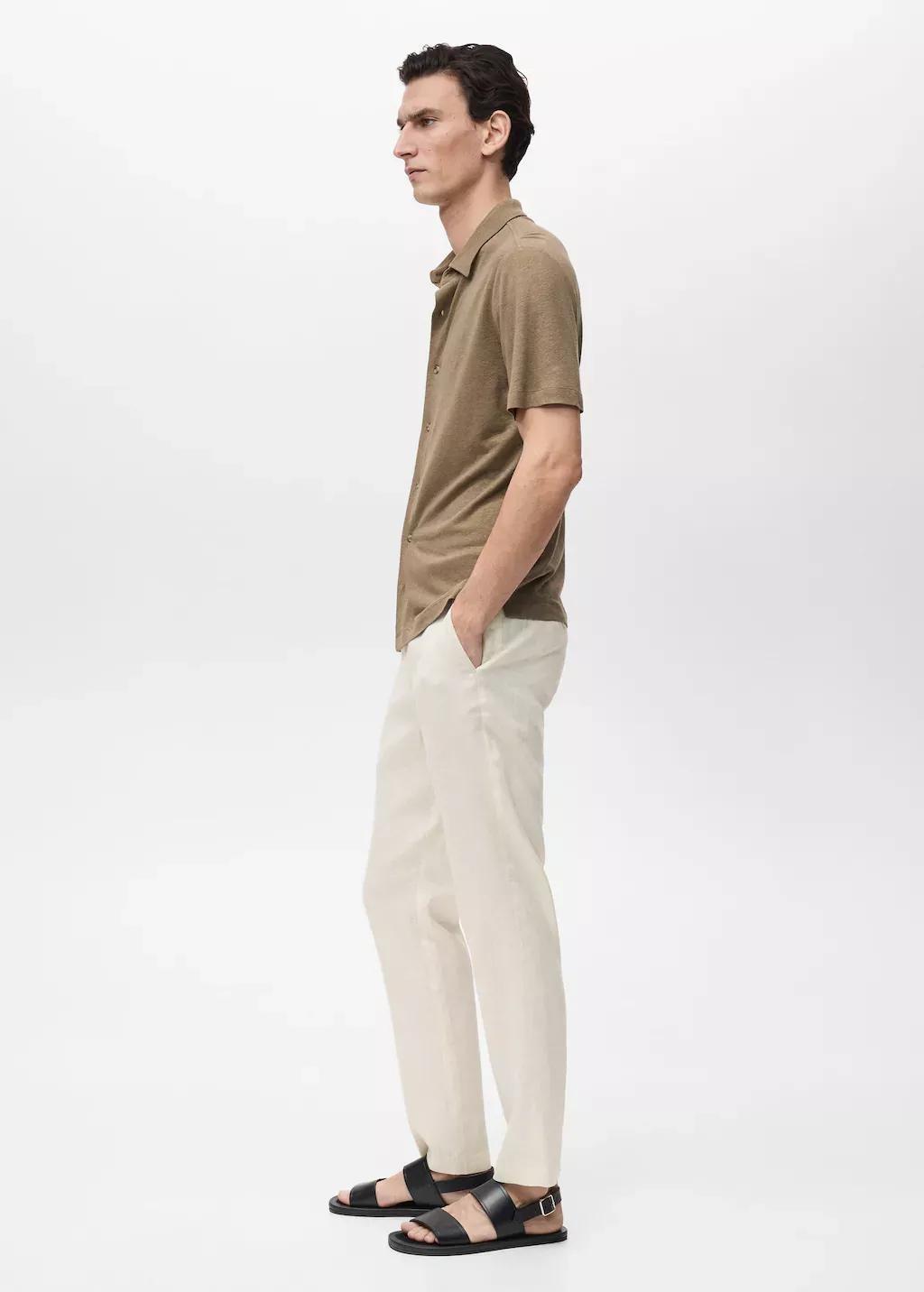 White Slim-Fit 100% Linen Trousers, , large image number 3