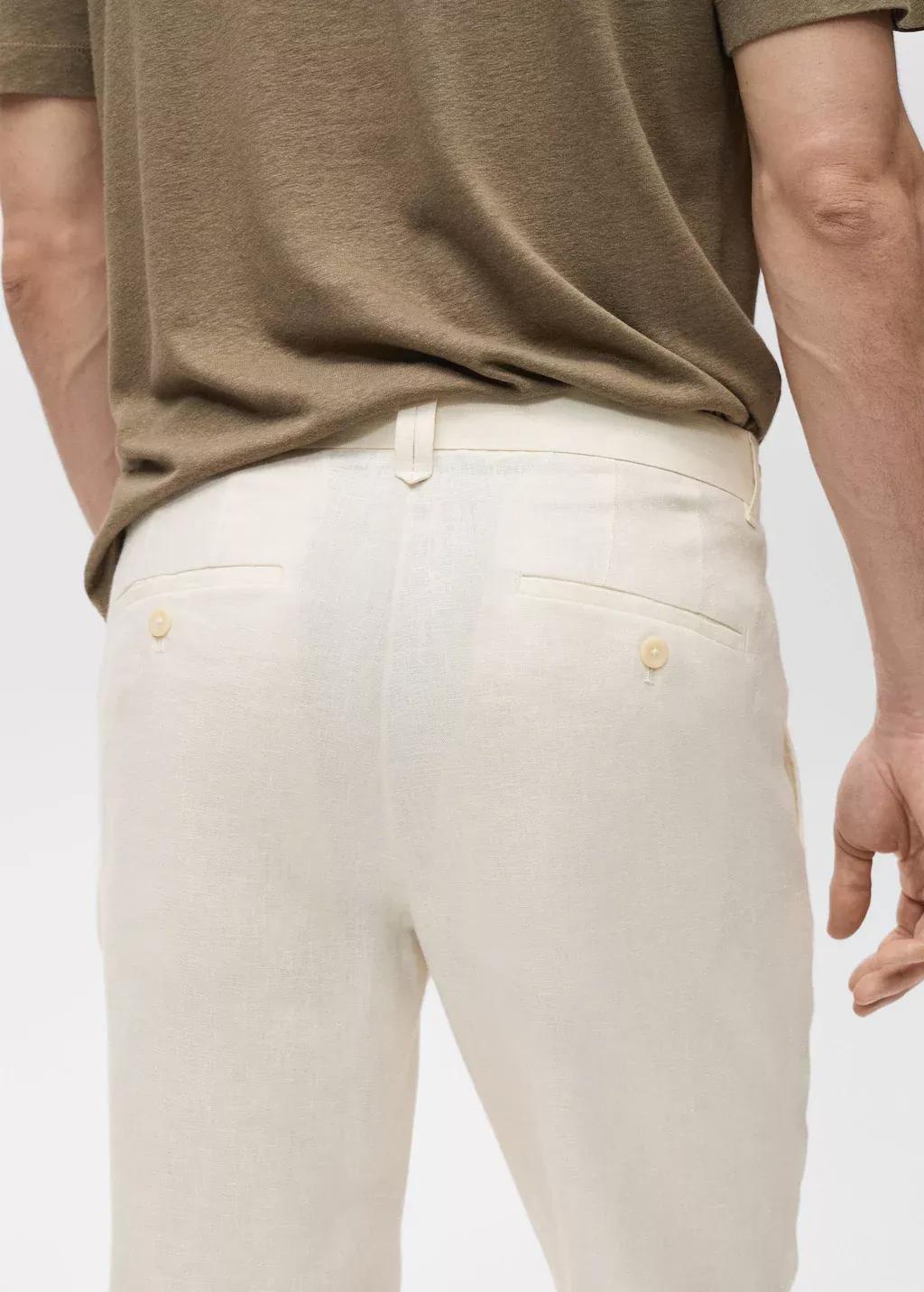 White Slim-Fit 100% Linen Trousers, , large image number 5