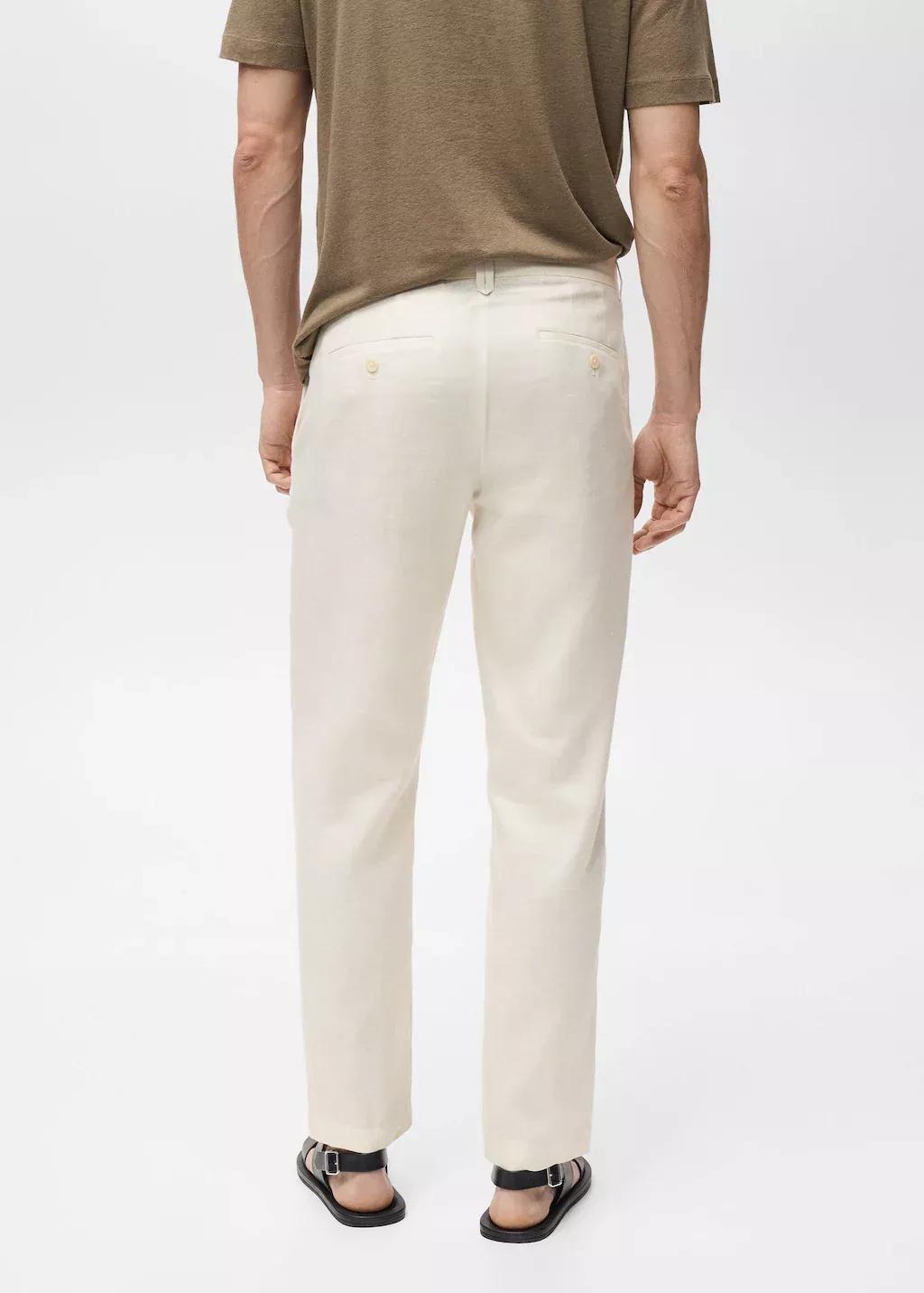 White Slim-Fit 100% Linen Trousers, , large image number 7