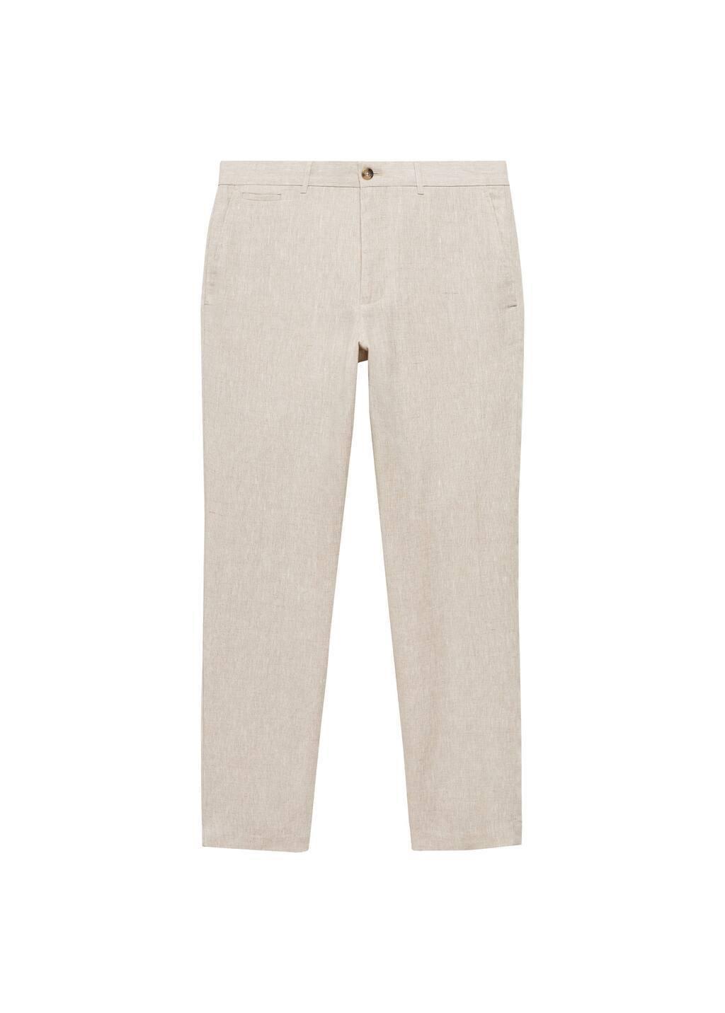 Beige Slim-Fit 100% Linen Trousers, , large image number 2