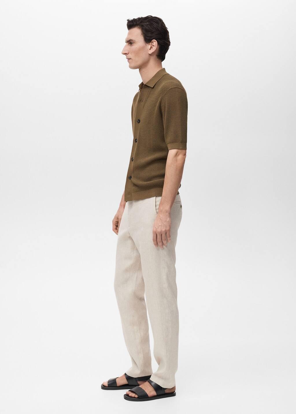 Beige Slim-Fit 100% Linen Trousers, , large image number 3