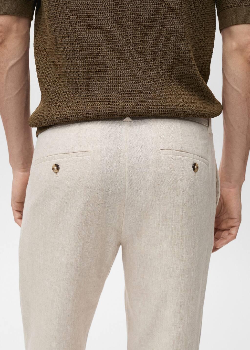 Beige Slim-Fit 100% Linen Trousers, , large image number 5