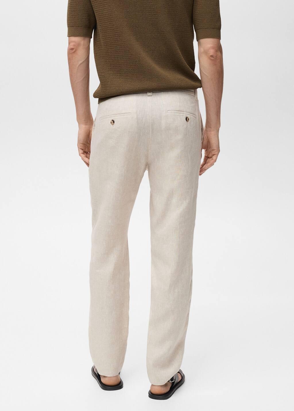 Beige Slim-Fit 100% Linen Trousers, , large image number 7