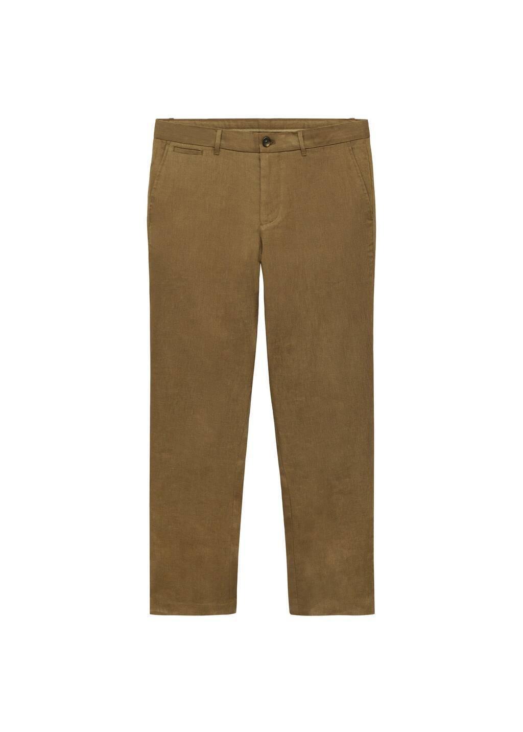 Green Slim-Fit 100% Linen Trousers, , large image number 2