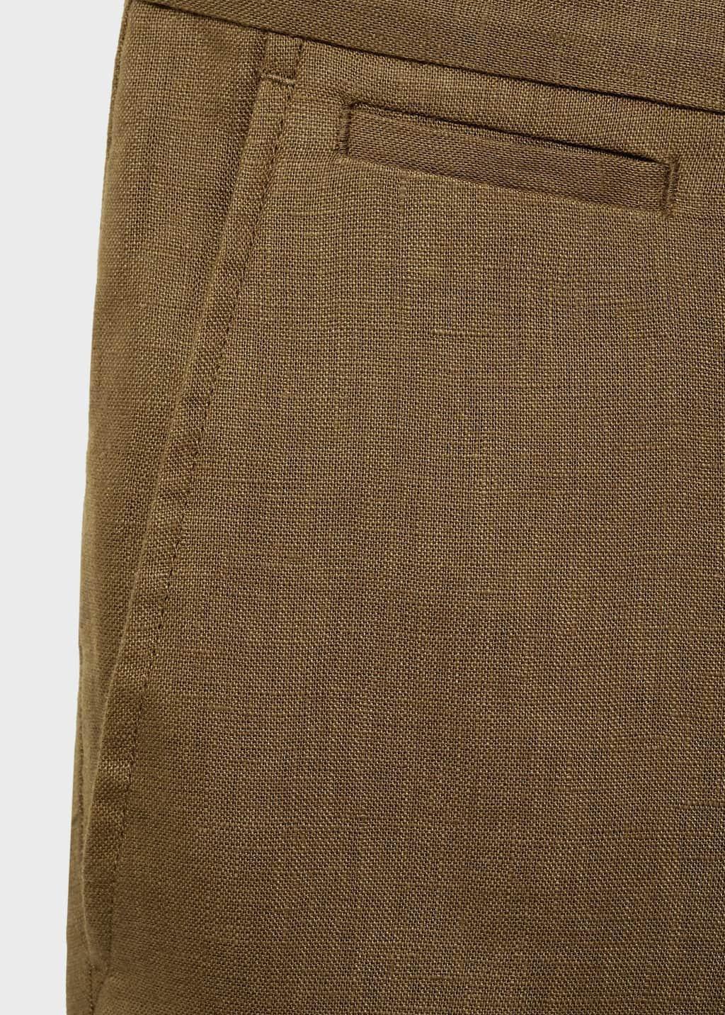 Green Slim-Fit 100% Linen Trousers, , large image number 4