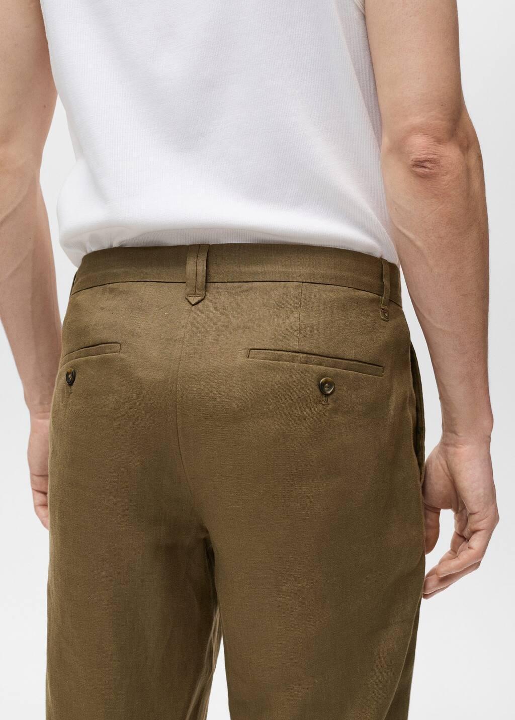 Green Slim-Fit 100% Linen Trousers, , large image number 5