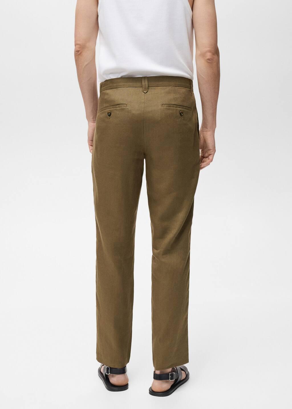 Green Slim-Fit 100% Linen Trousers, , large image number 7