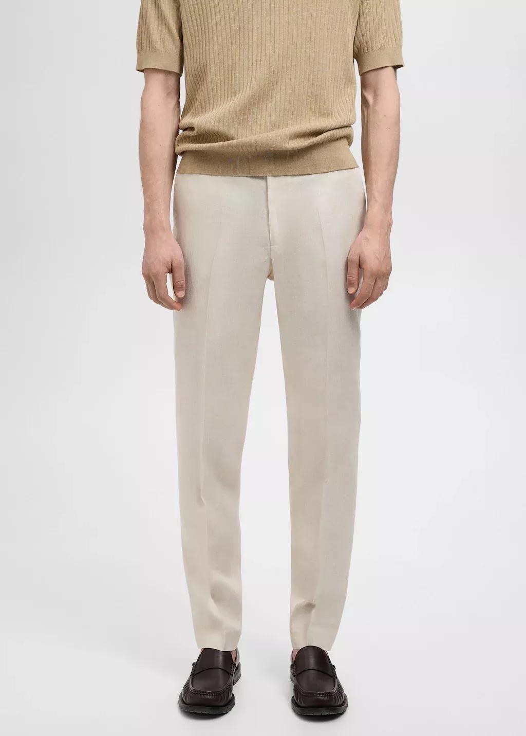 Beige Amalfi 100% Linen Slim Fit Suit Trousers, Light Beige, medium