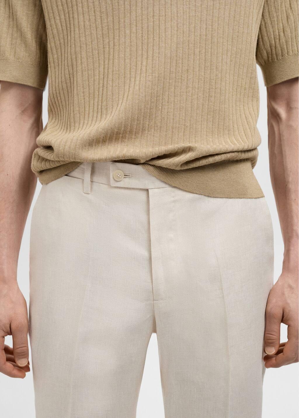 Beige Amalfi 100% Linen Slim Fit Suit Trousers, Light Beige, large image number 1