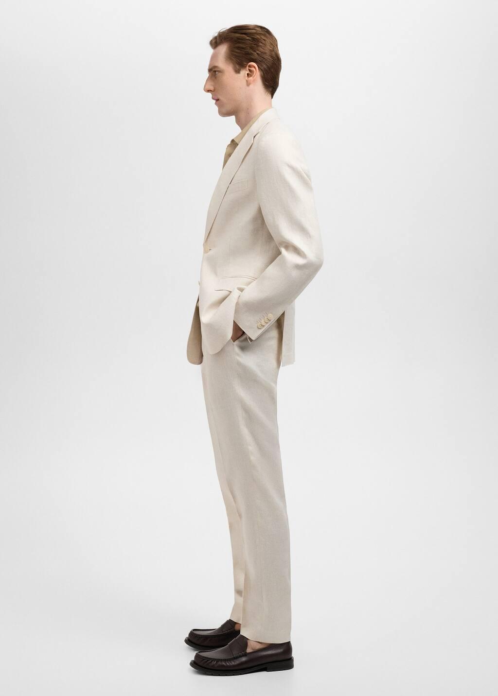 Beige Amalfi 100% Linen Slim Fit Suit Trousers, Light Beige, large image number 2