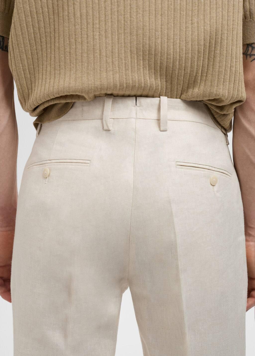 Beige Amalfi 100% Linen Slim Fit Suit Trousers, Light Beige, large image number 5