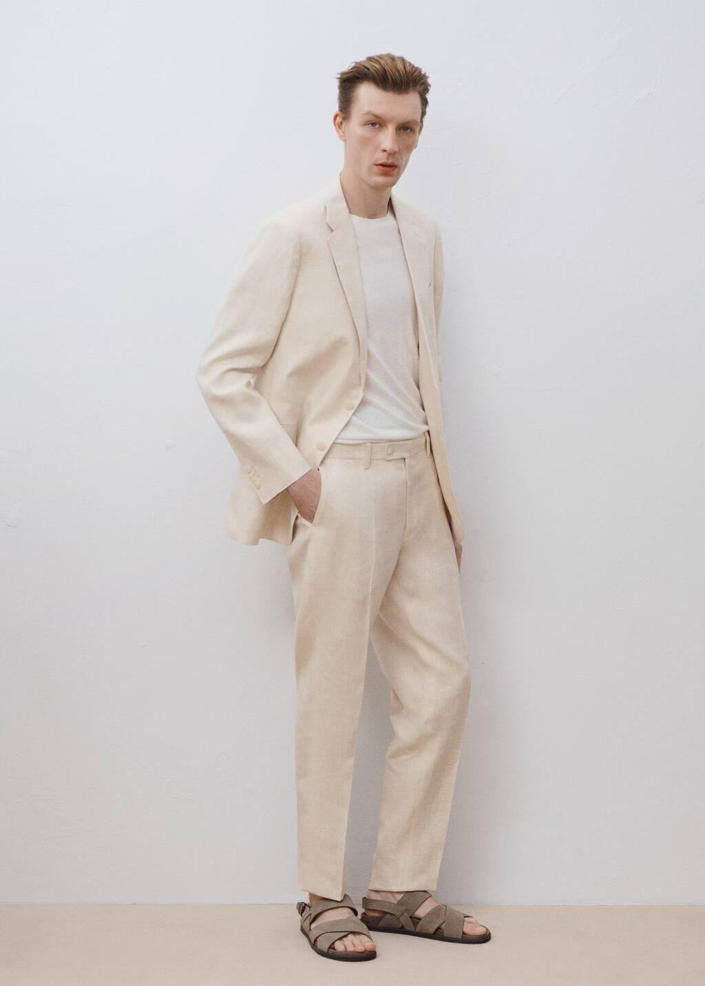 Beige Amalfi 100% Linen Slim Fit Suit Trousers, Light Beige, large image number 8