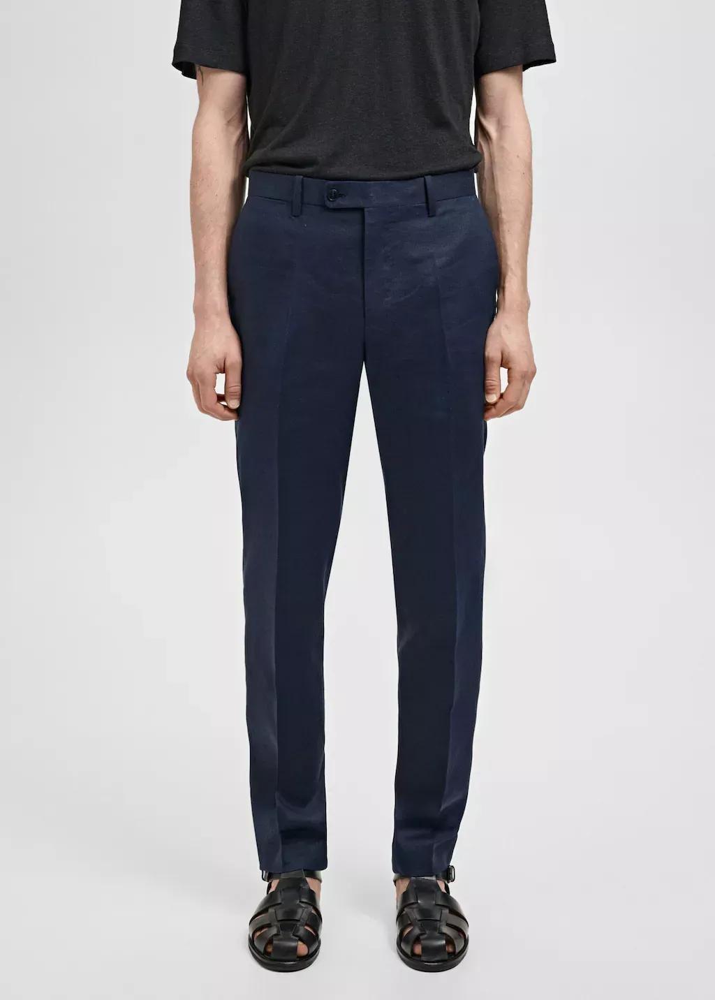 Navy Amalfi 100% Linen Slim Fit Suit Trousers, , large image number 0