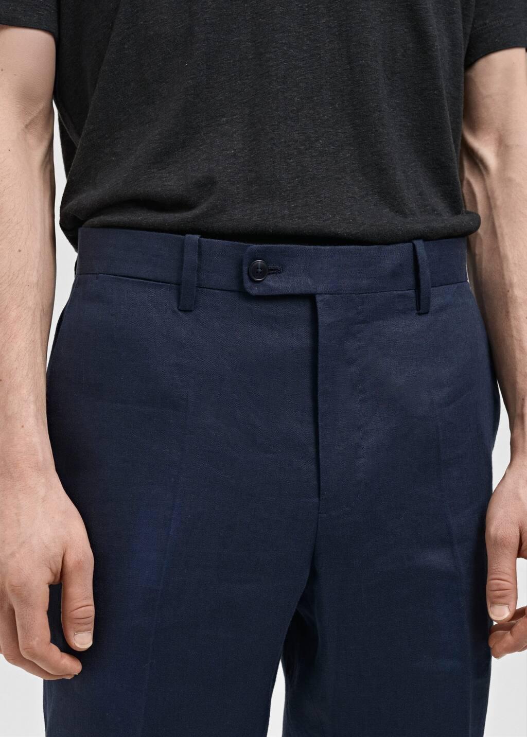 Navy Amalfi 100% Linen Slim Fit Suit Trousers, , large image number 1