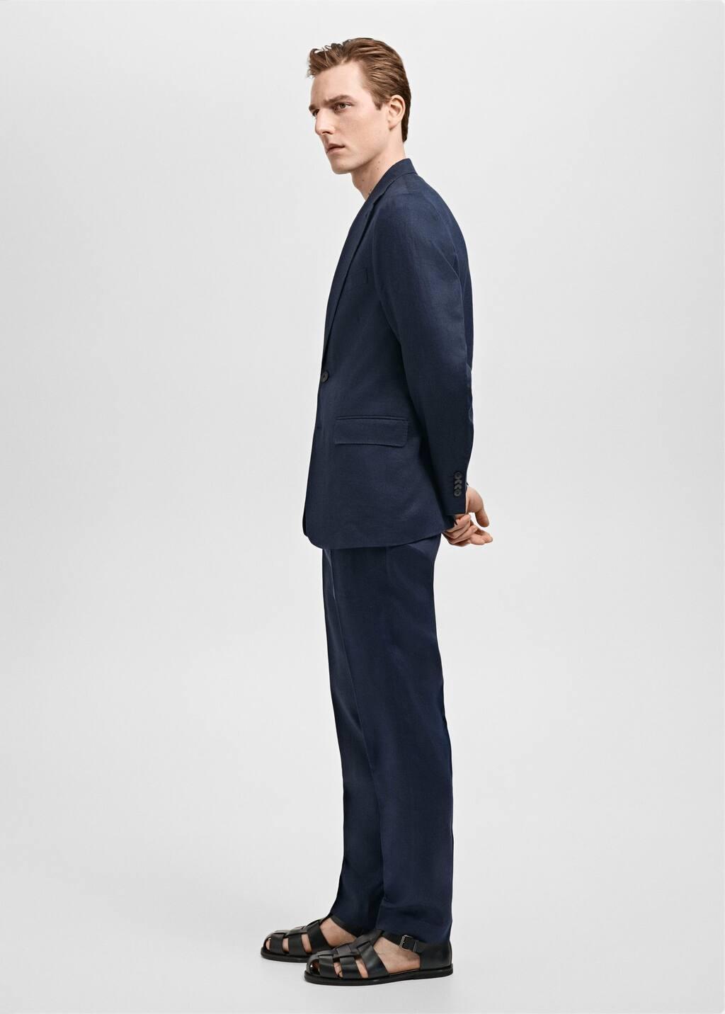 Navy Amalfi 100% Linen Slim Fit Suit Trousers, , large image number 2