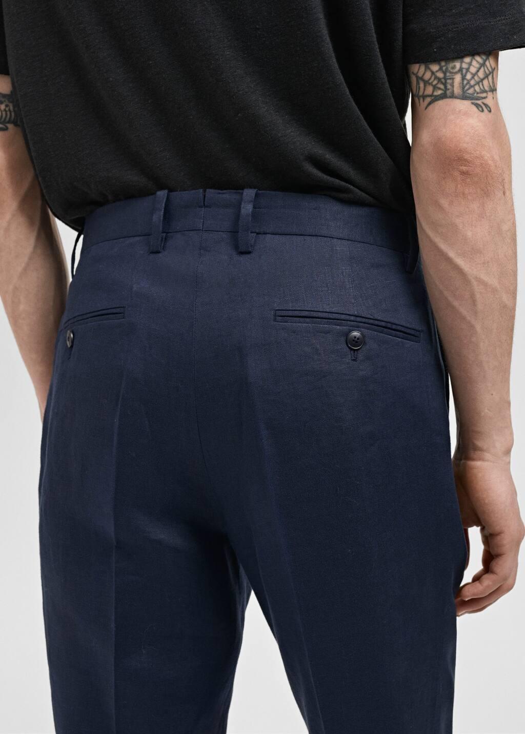 Navy Amalfi 100% Linen Slim Fit Suit Trousers, , large image number 5