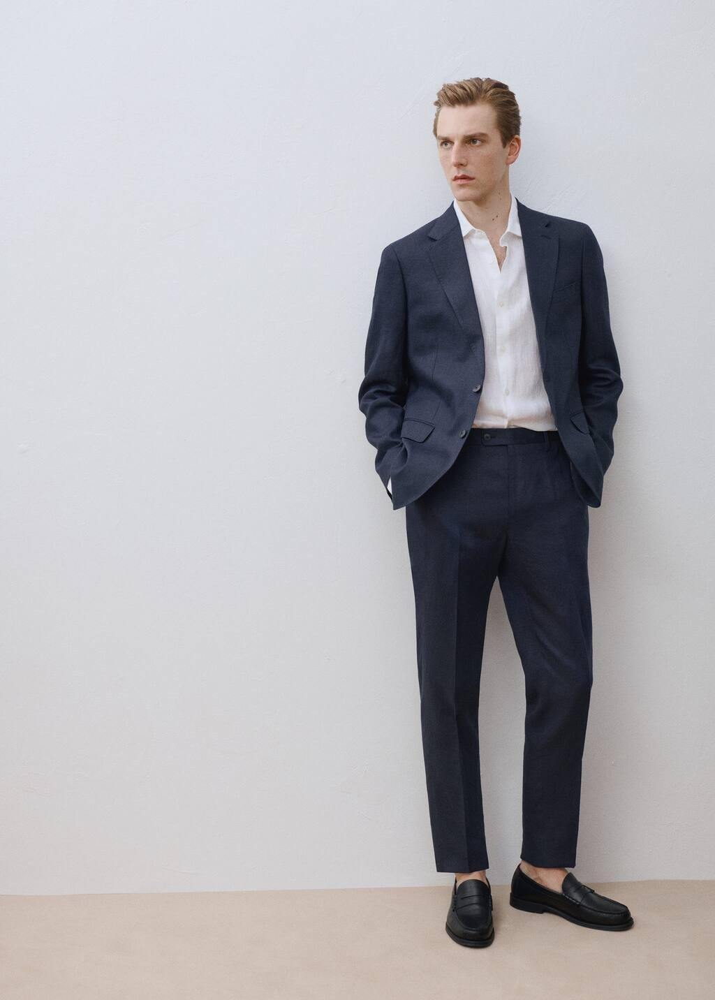 Navy Amalfi 100% Linen Slim Fit Suit Trousers, , large image number 6