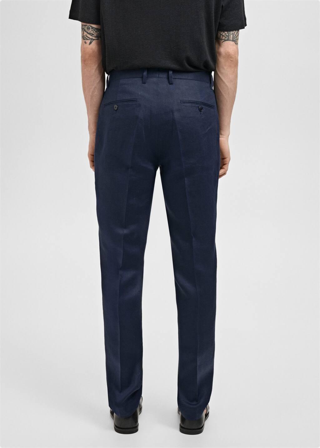 Navy Amalfi 100% Linen Slim Fit Suit Trousers, , large image number 8