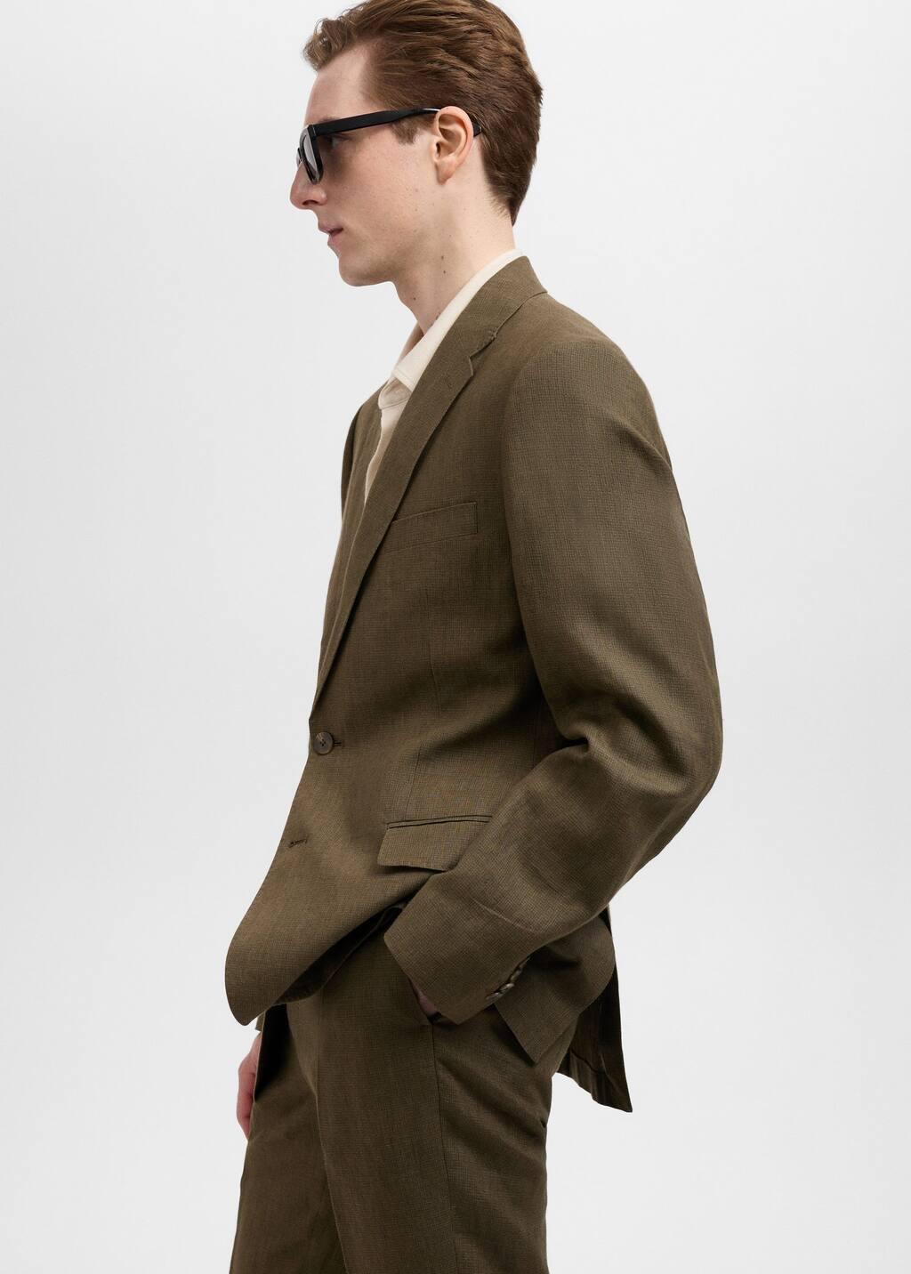 Khaki Slim Fit 100% Linen Suit Blazer, , large image number 2