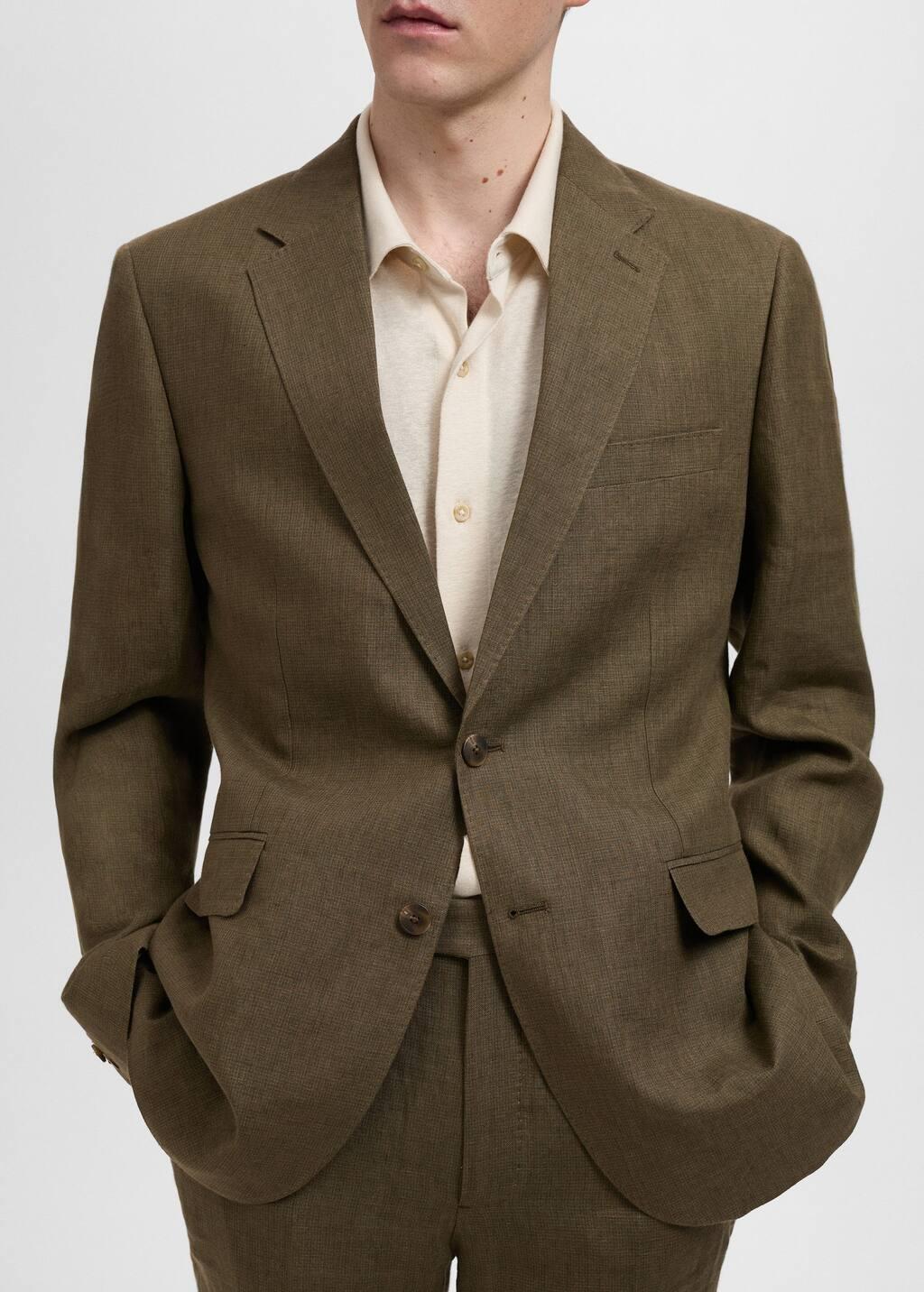 Khaki Slim Fit 100% Linen Suit Blazer, , large image number 4