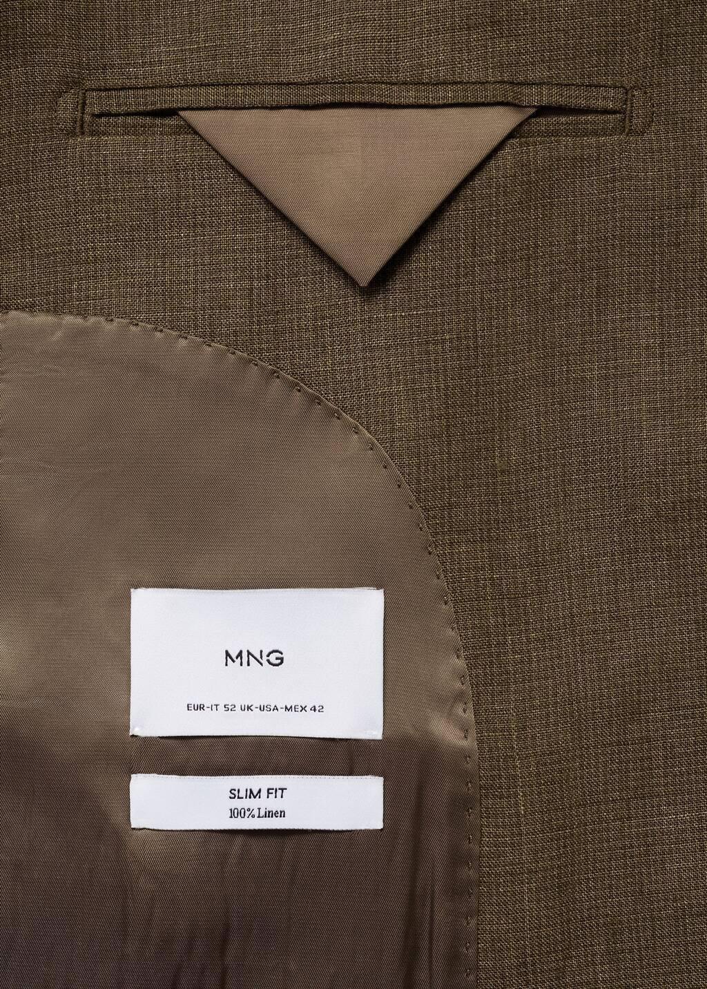 Khaki Slim Fit 100% Linen Suit Blazer, , large image number 6