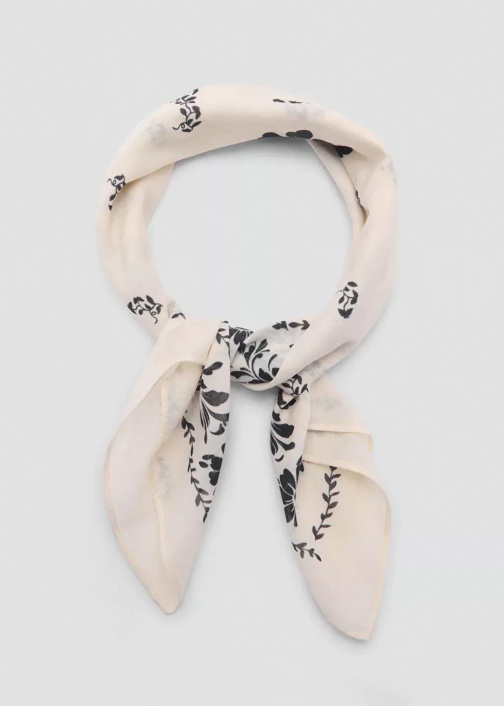 Navy Floral-Print Cotton Scarf, , medium