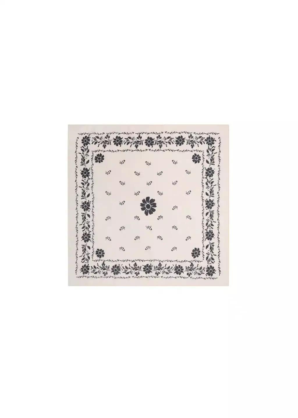 Navy Floral-Print Cotton Scarf, Navy, large image number 2