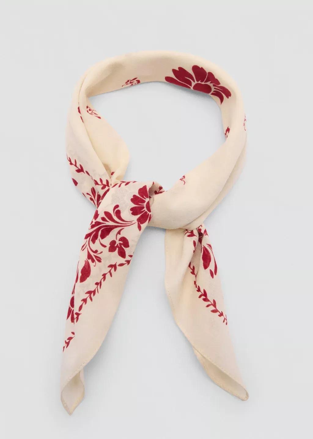 Red Floral-Print Cotton Scarf, , medium