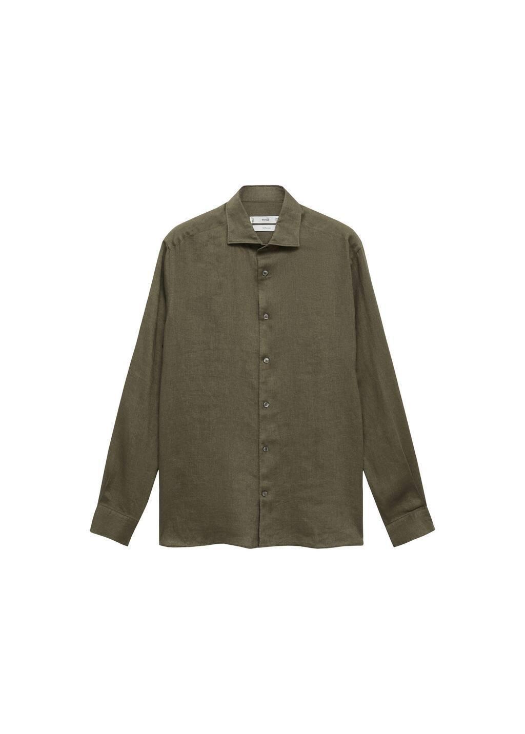 Khaki 100% Linen Slim-Fit Shirt, , large image number 2