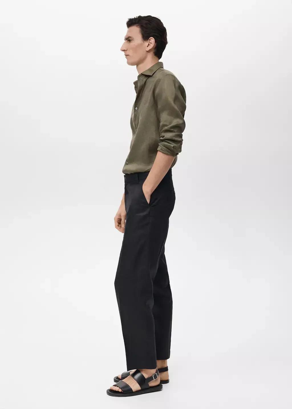 Khaki 100% Linen Slim-Fit Shirt, , large image number 3