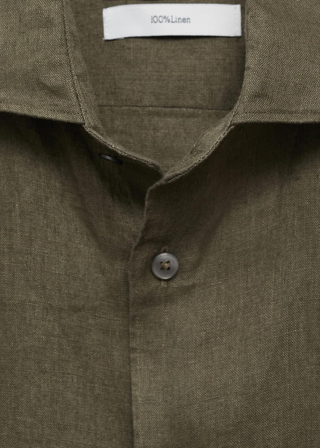 Khaki 100% Linen Slim-Fit Shirt, , large image number 4
