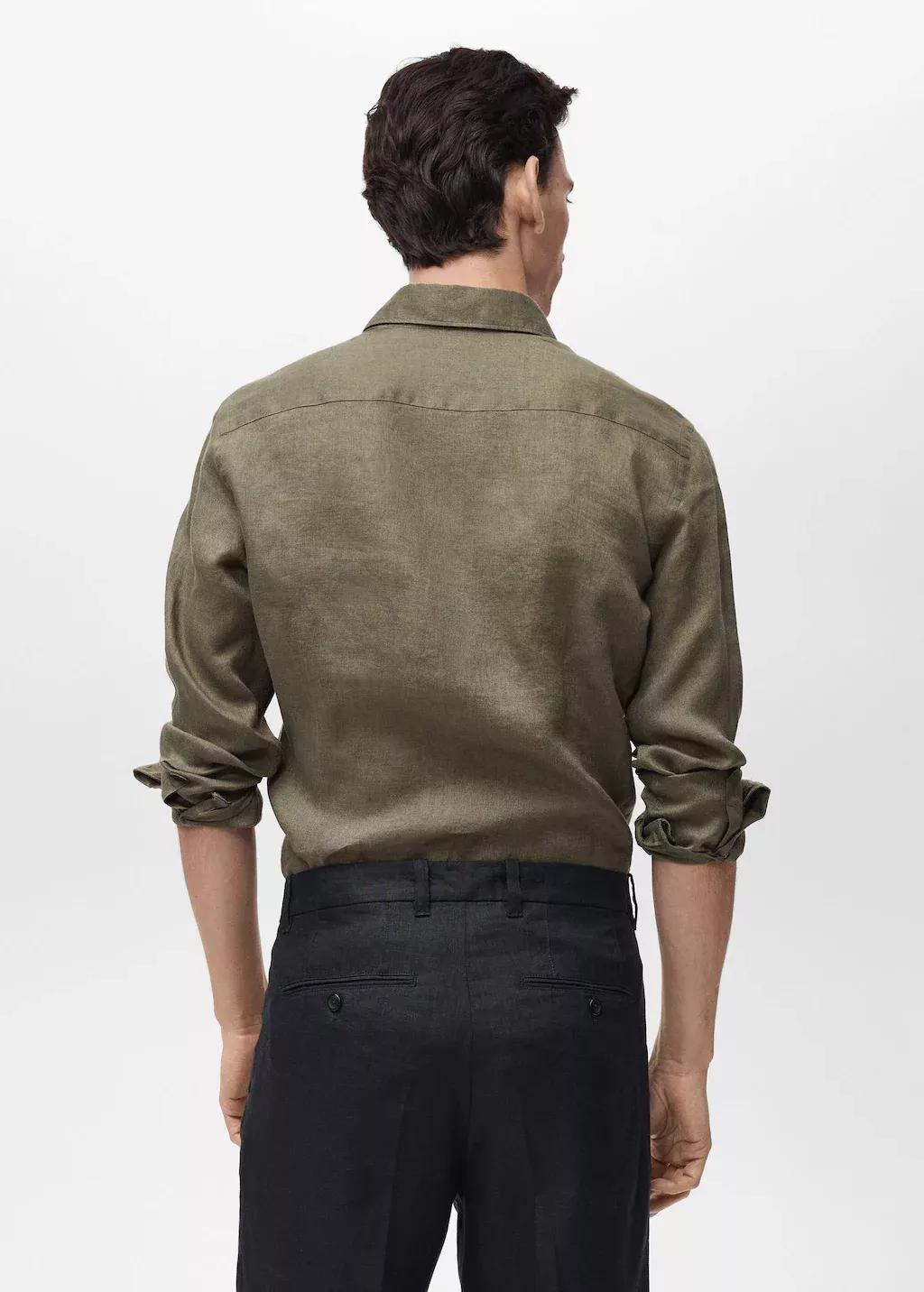 Khaki 100% Linen Slim-Fit Shirt, , large image number 6