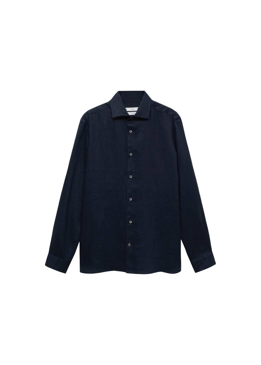 Navy 100% Linen Slim-Fit Shirt, , large image number 2