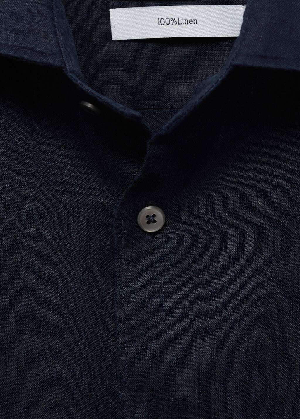 Navy 100% Linen Slim-Fit Shirt, , large image number 4