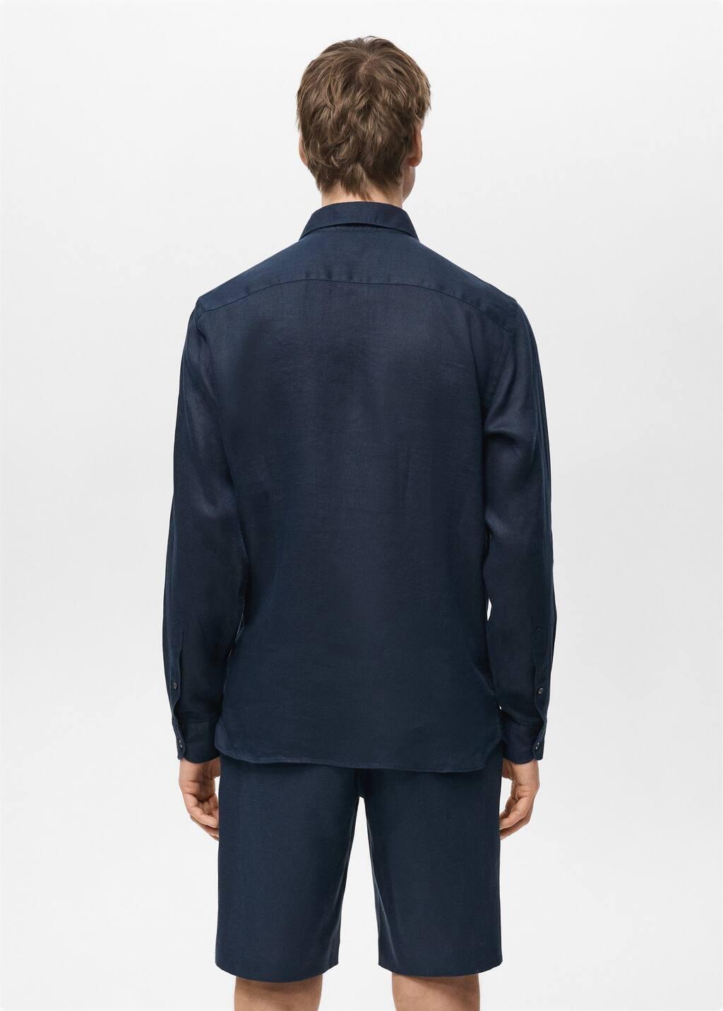 Navy 100% Linen Slim-Fit Shirt, , large image number 6