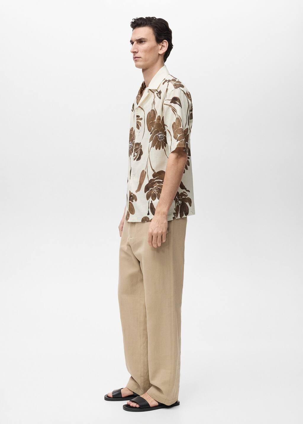 Brown Floral-Print Shirt With Bowling Collar, , large image number 2