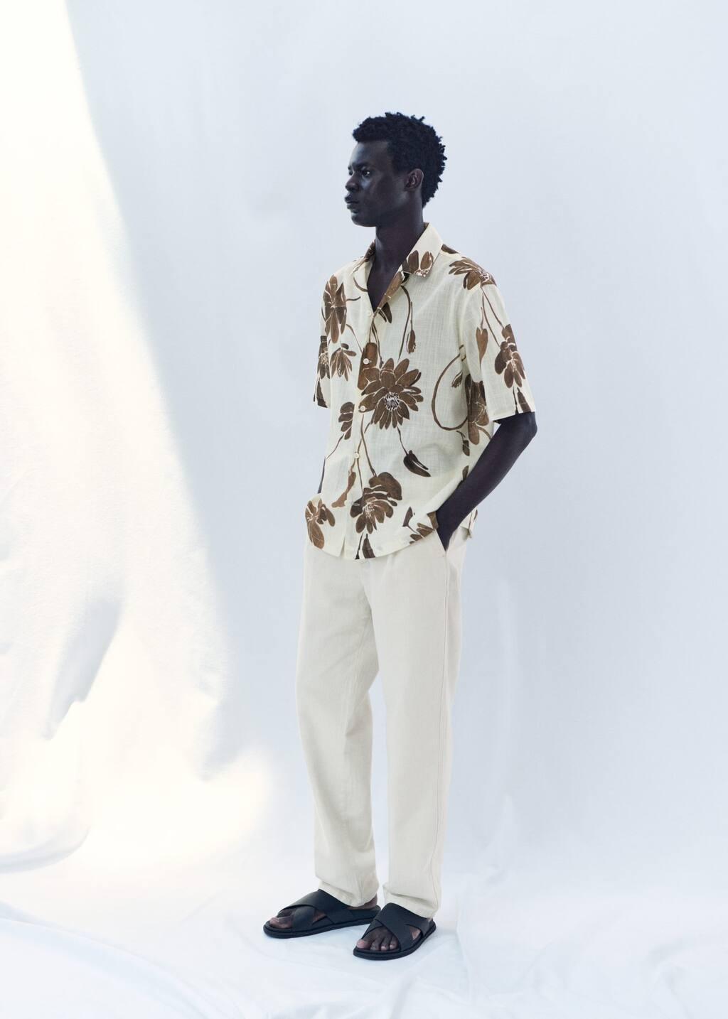 Brown Floral-Print Shirt With Bowling Collar, , large image number 5