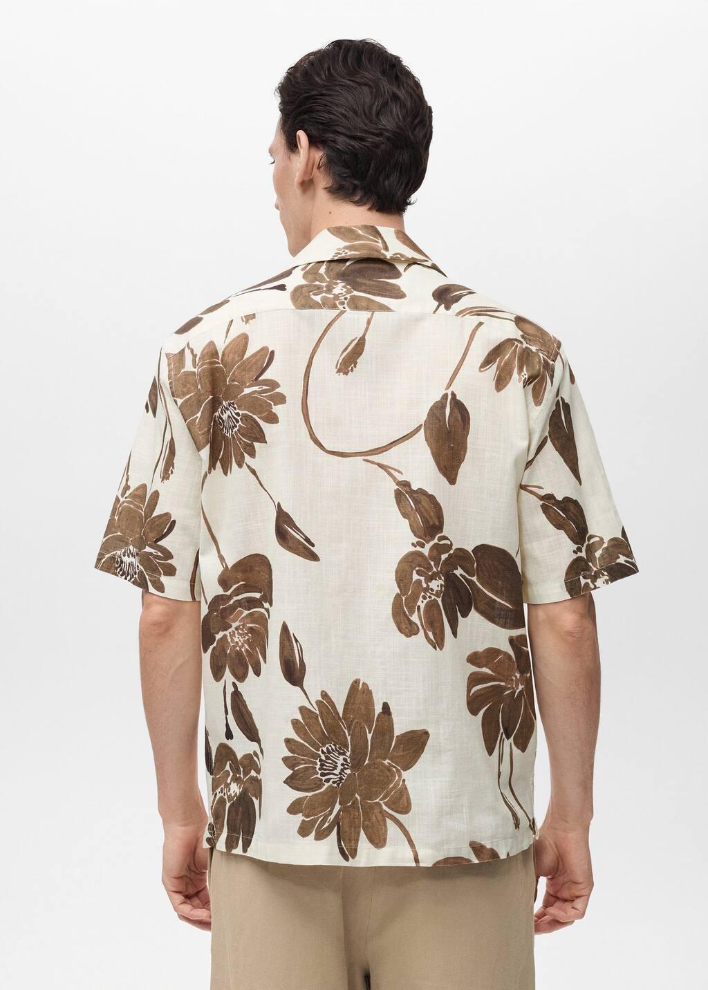 Brown Floral-Print Shirt With Bowling Collar, , large image number 6